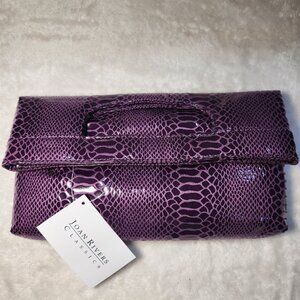 NWT Joan Rivers Purple Faux Snake Skin Clutch